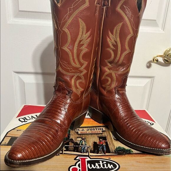 Justin 8303 Men's Exotic Western Boot with Peanut Brittle Lizard Foot - PERFECT! - Picture 1 of 12